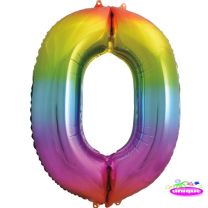 34" Rainbow Number 0 - Foil Balloon