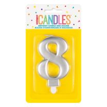 Numeral 8 Silver Metallic Candle (Box of 6)