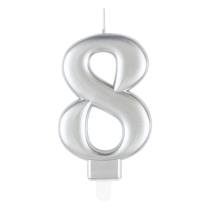 Numeral 8 Silver Metallic Candle (Box of 6)
