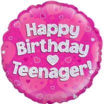Happy Birthday Teenager Pink Holographic - 18&quot; Foil Balloon