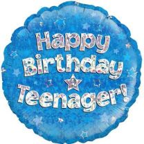 Happy Birthday Teenager Blue Holographic - 18&quot; Foil Balloon