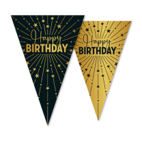 Happy Birthday Flag Banner Bunting Gold & Black 10 meters