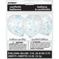 Clear w/Blue Confetti 12" Latex 6ct