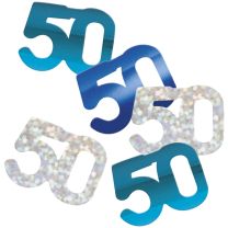 Blue/Silver Glitz Foil Age 50 Confetti 0.5 oz