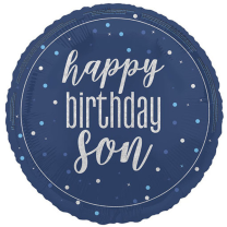 Blue Glitz Happy Birthday Son 18" Prism Foil Balloon
