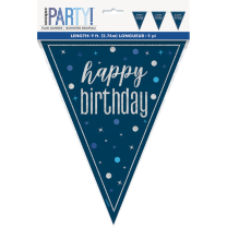 Blue/Silver Glitz Foil Prism Happy Birthday Flag Banner 9FT