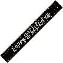Black/Silver Glitz Age 50 Happy Birthday Foil Banner 9ft