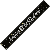 Black/Silver Glitz Age 80 Happy Birthday Foil Banner 9ft