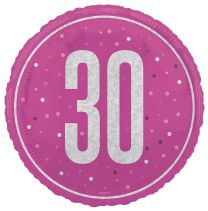 Pink/Silver Glitz 18" Foil Age 30 Prism Foil Balloon