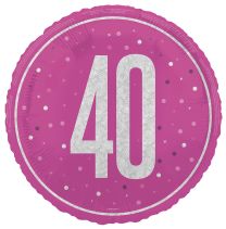 Pink/Silver Glitz 18" Foil Age 40 Prism Foil Balloon