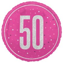 Pink/Silver Glitz 18" Foil Age 50 Prism Foil Balloon