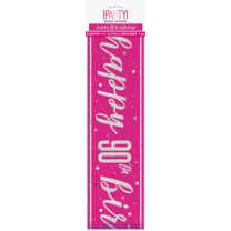 Pink/Silver Glitz Age 90 Happy Birthday Foil Banner 9ft