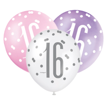 Pink/Silver Glitz 12" Age 16 Latex Balloons 6ct