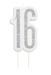 Black/Silver Glitz Age 16 Glitter Birthday Candle