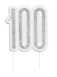 Black/Silver Glitz Age 100 Glitter Birthday Candle