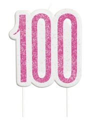 Pink/Silver Glitz Age 100 Glitter Birthday Candle