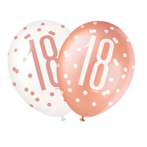 Rose Gold Glitz 12" Age 18 Latex Balloons 6ct