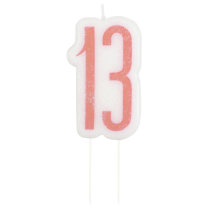 Rose Gold Glitz Age 13 Glitter Birthday Candle