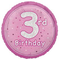 Pink Glitz 18" Age 3 Birthday Prism Foil Balloon