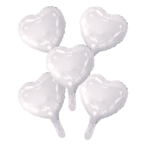 9" White Foil Balloon Hearts With Paper Straw 5ct FIESTA