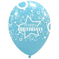 Star Happy Birthday Sky Blue Standard Cattex 12" Latex Balloons 20ct